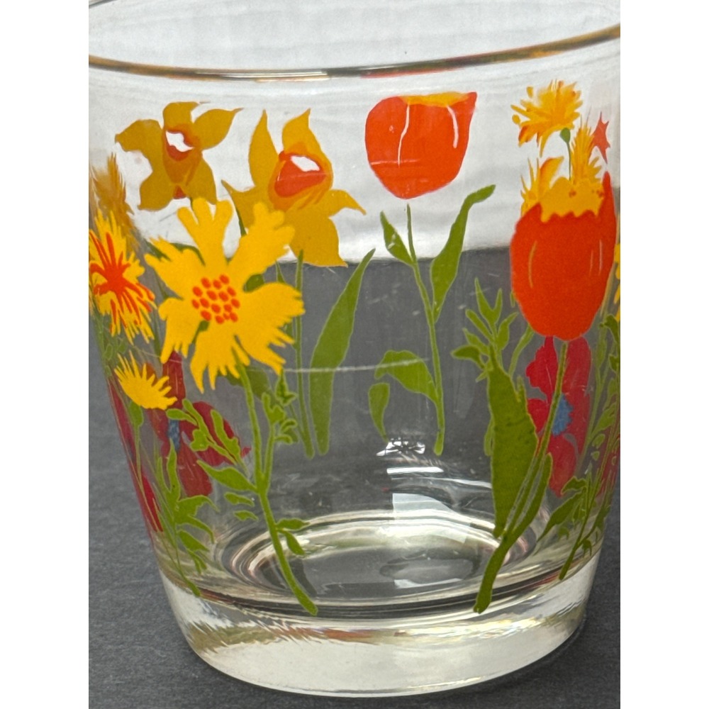 VTG Hazel Atlas Sour Cream/Juice Glass Red Poppies Yellow Daisy Orange Tulips - Picture 8 of 10